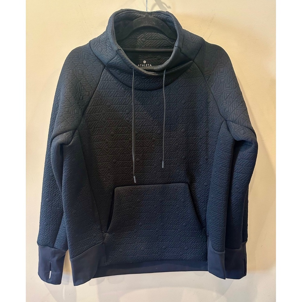ATHLETA Jacquard Elevation Pullover Sweatshirt Sz S Black Funnel‎ Neck Pockets